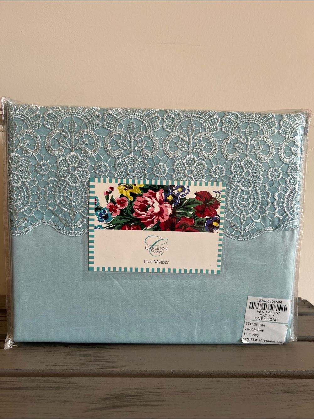 Rare Carleton Varney Live Vividly Symphony Lace Blue 3 pc Set Duvet & Shams NIP